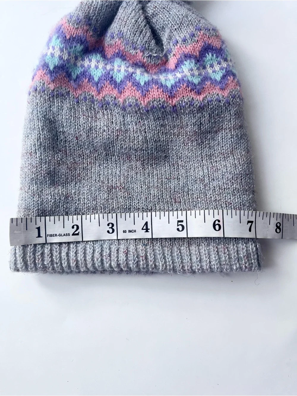 Kids Winter Hat w/ Pom Pom Gray Purple Pink Blue 4-7 Years
